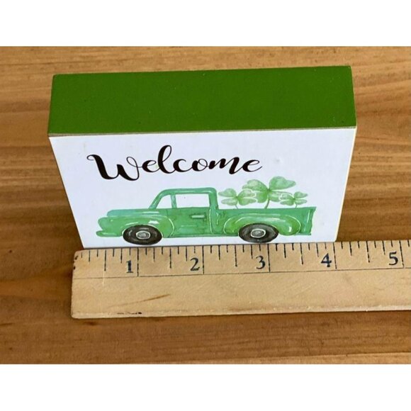 WELCOME St. Patricks Day decor block pickup truck with shamrocks tiered tray - Picture 2 of 6